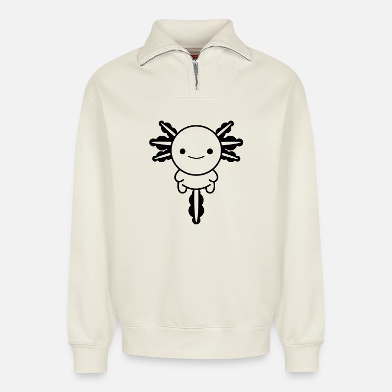 Axolotl - Relaxed Unisex Organic Half Zip Sweatshirt – von SPREAD - Naturweiß