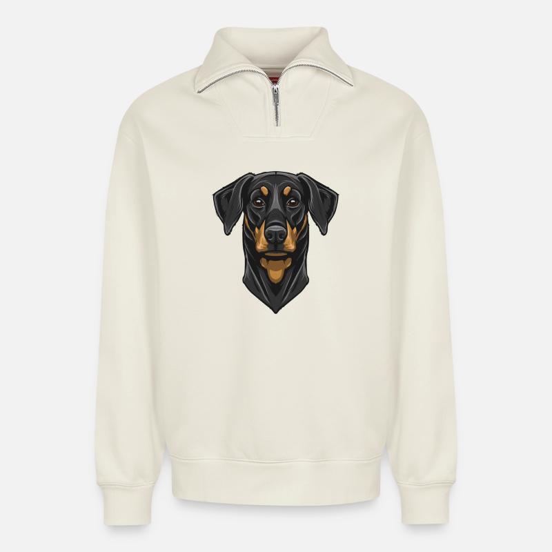 Dobermann - Relaxed Unisex Organic Half Zip Sweatshirt – von SPREAD - Naturweiß