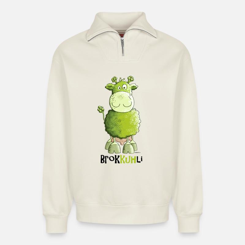 Brokkuhli - Relaxed Unisex Organic Half Zip Sweatshirt – von SPREAD - Naturweiß