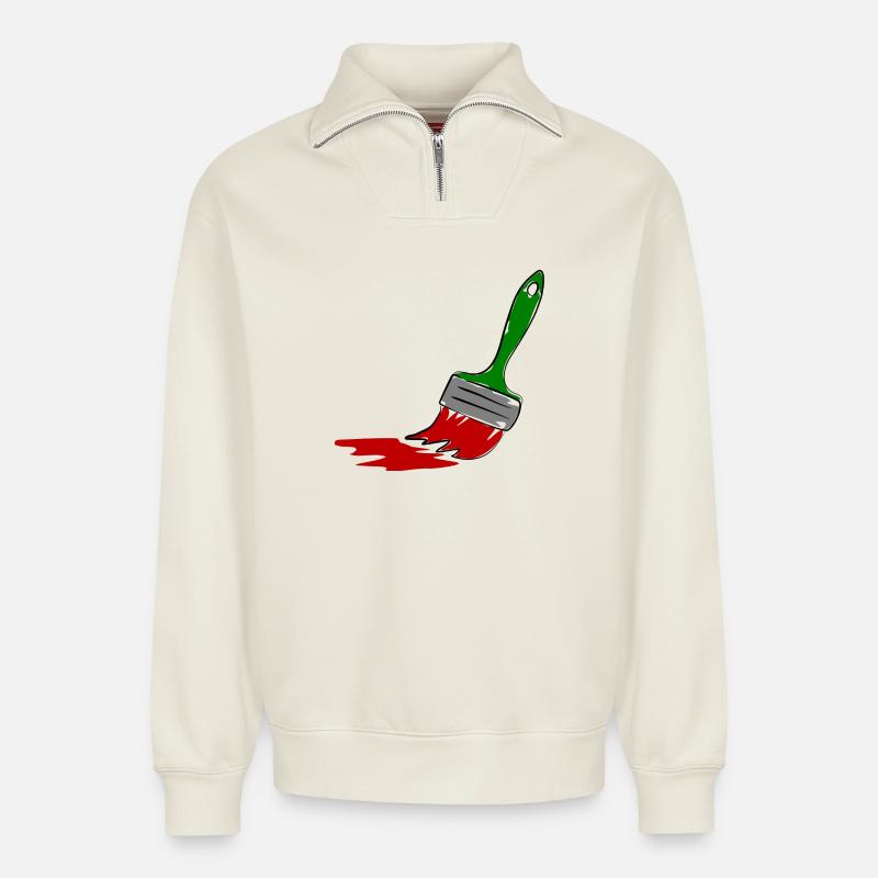 Painter Brush - Relaxed Unisex Organic Half Zip Sweatshirt – by SPREAD - off white