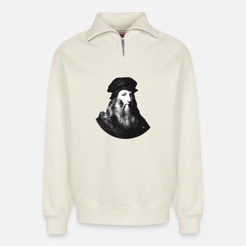 Leonardo da Vinci - Relaxed Unisex Organic Half Zip Sweatshirt – by SPREAD - off white