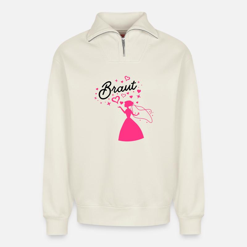 junggesellinnenabschied braut - Relaxed Unisex Organic Half Zip Sweatshirt – von SPREAD - Naturweiß