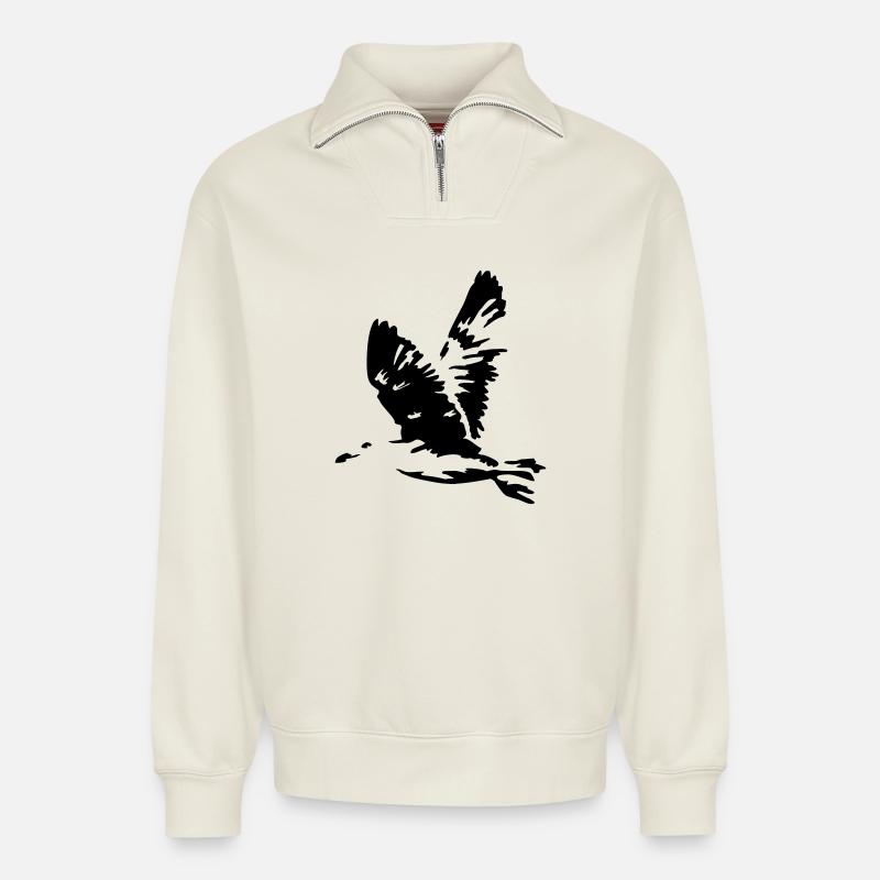 mouette - Sweat unisexe décontracté en coton biologique à demi-zip – de SPREAD - blanc cassé