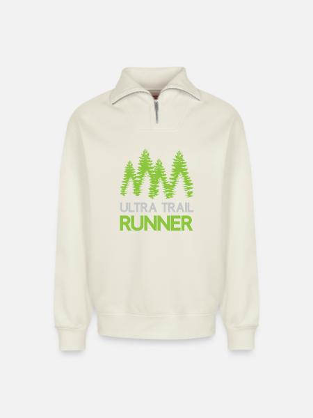 Ultra Trail Runner - Sweat unisexe décontracté en coton biologique à demi-zip – de SPREAD - blanc cassé
