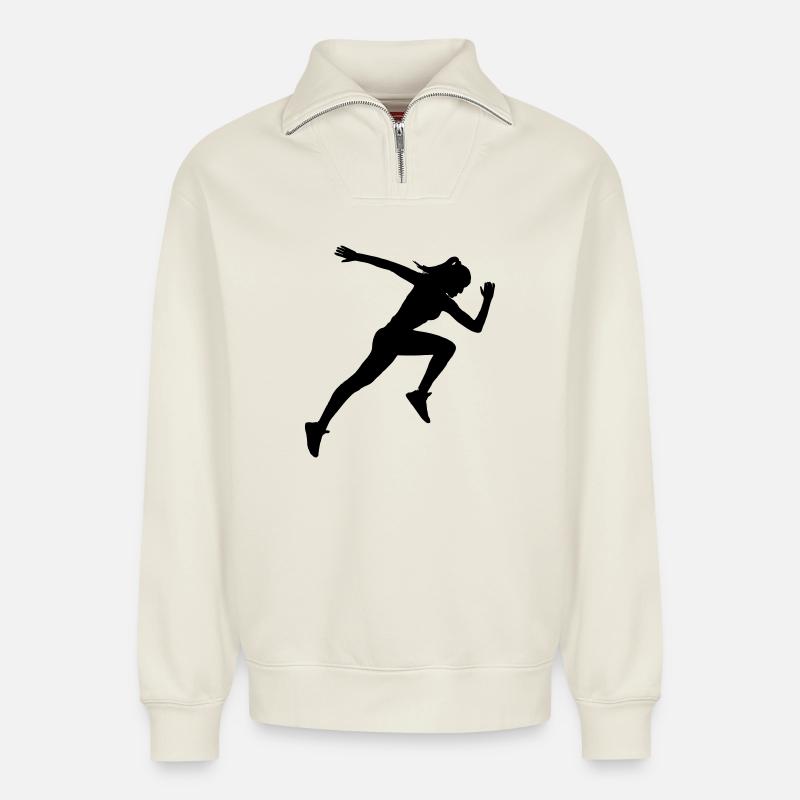 Exécuter Sprinter - Sweat unisexe décontracté en coton biologique à demi-zip – de SPREAD - blanc cassé