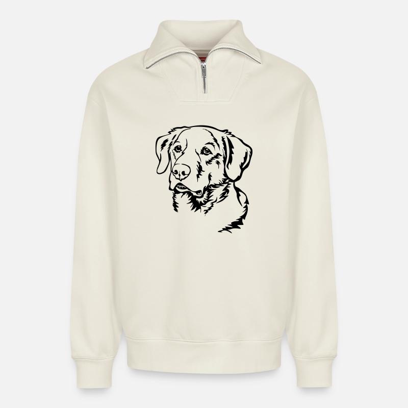 Labrador Head - Relaxed Unisex Organic Half Zip Sweatshirt – by SPREAD - off white