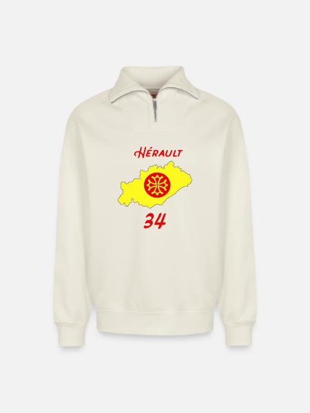 Hérault - Sweat unisexe décontracté en coton biologique à demi-zip – de SPREAD - blanc cassé