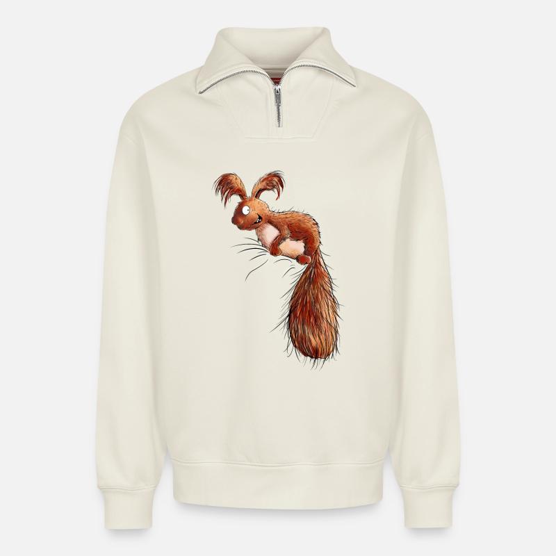 Drolliges Eichhörnchen Wildtier - Relaxed Unisex Organic Half Zip Sweatshirt – von SPREAD - Naturweiß