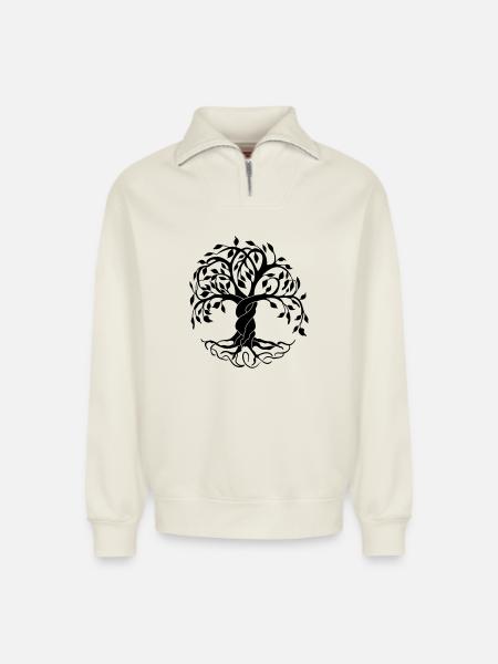 Yggdrasil the tree of life - Relaxed Unisex Organic Half Zip Sweatshirt – by SPREAD - off white