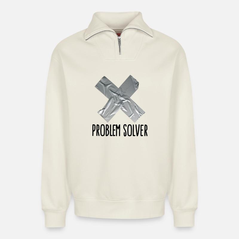 Funny Tape Man Father Problem solver - Relaxed Unisex Organic Half Zip Sweatshirt – by SPREAD - off white