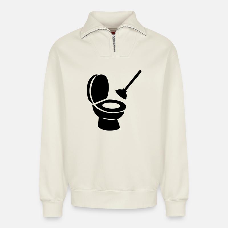 Toilettes avec débloqueur - Sweat unisexe décontracté en coton biologique à demi-zip – de SPREAD - blanc cassé