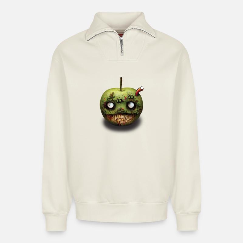 Zombie Apfel Fallobst - Relaxed Unisex Organic Half Zip Sweatshirt – von SPREAD - Naturweiß
