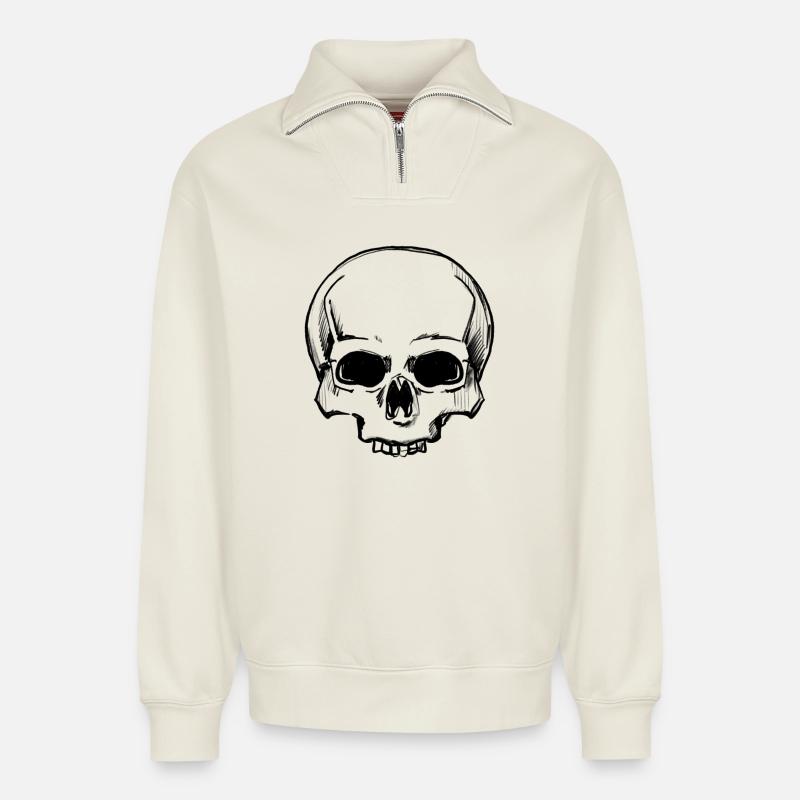 Simple Skull - Relaxed Unisex Organic Half Zip Sweatshirt – by SPREAD - off white
