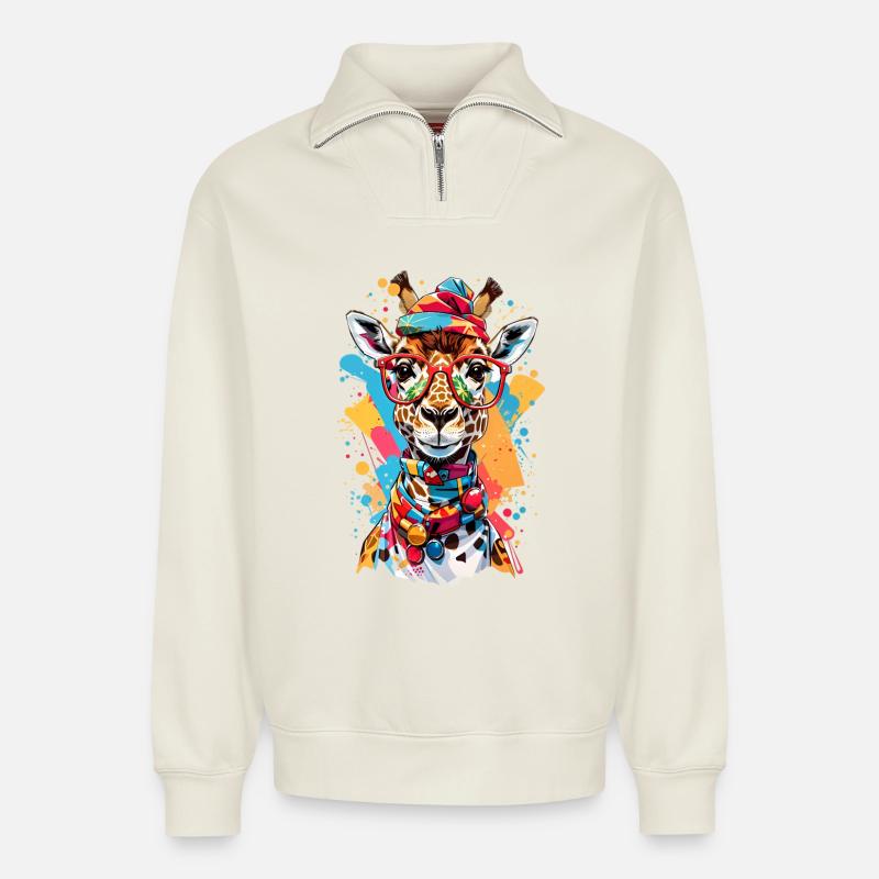 Coole Giraffe - Relaxed Unisex Organic Half Zip Sweatshirt – von SPREAD - Naturweiß