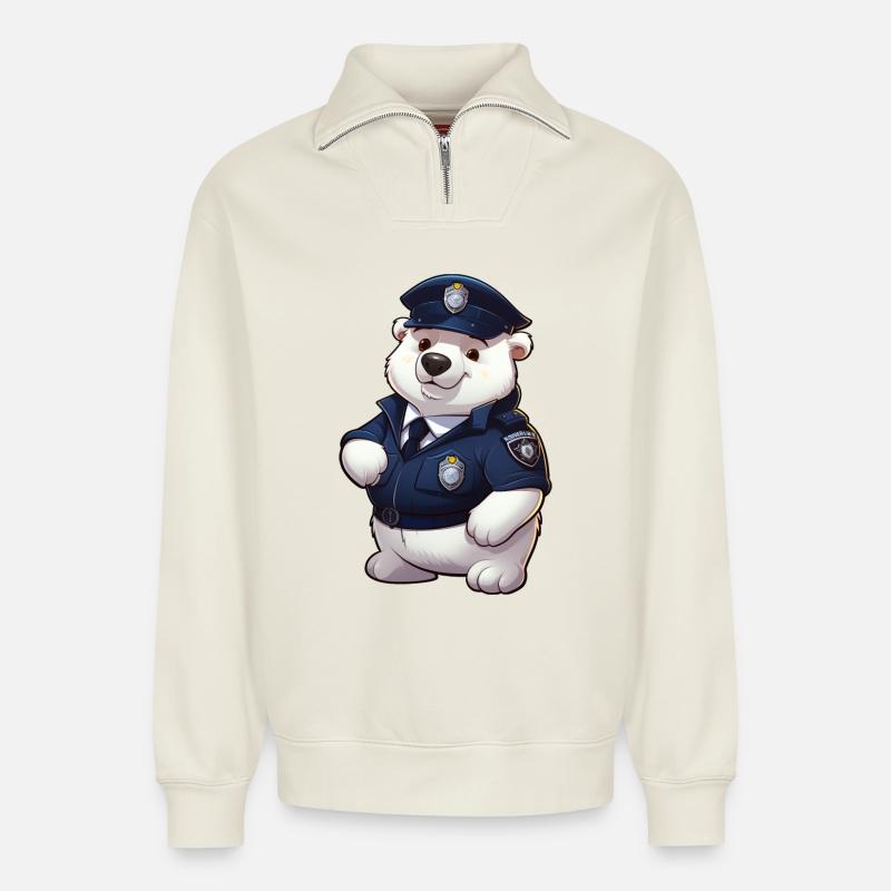 Polizei Eisbärin - Relaxed Unisex Organic Half Zip Sweatshirt – von SPREAD - Naturweiß