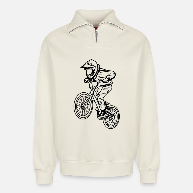 BMX Junge - Relaxed Unisex Organic Half Zip Sweatshirt – von SPREAD - Naturweiß