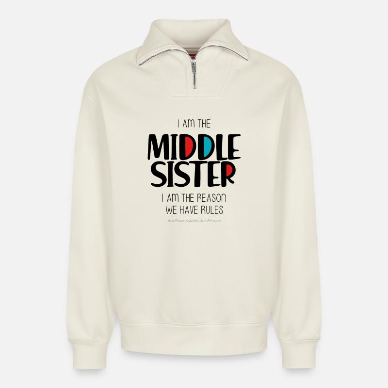 Middle Sister - Relaxed Unisex Organic Half Zip Sweatshirt – by SPREAD - off white