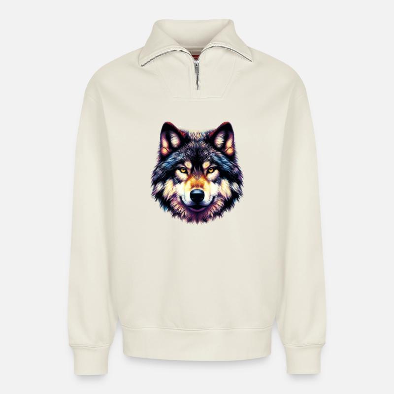 Wolf - Relaxed Unisex Organic Half Zip Sweatshirt – von SPREAD - Naturweiß