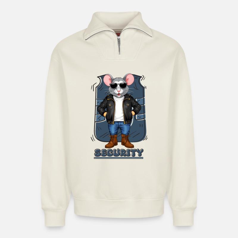 Security Mouse - Relaxed Unisex Organic Half Zip Sweatshirt – by SPREAD - off white