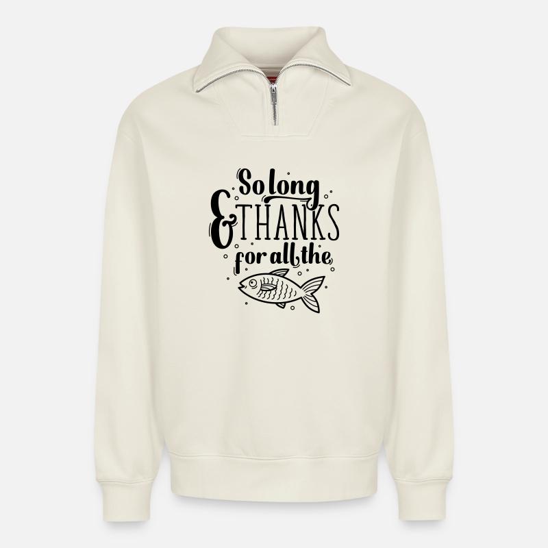À bientôt et merci - Sweat unisexe décontracté en coton biologique à demi-zip – de SPREAD - blanc cassé