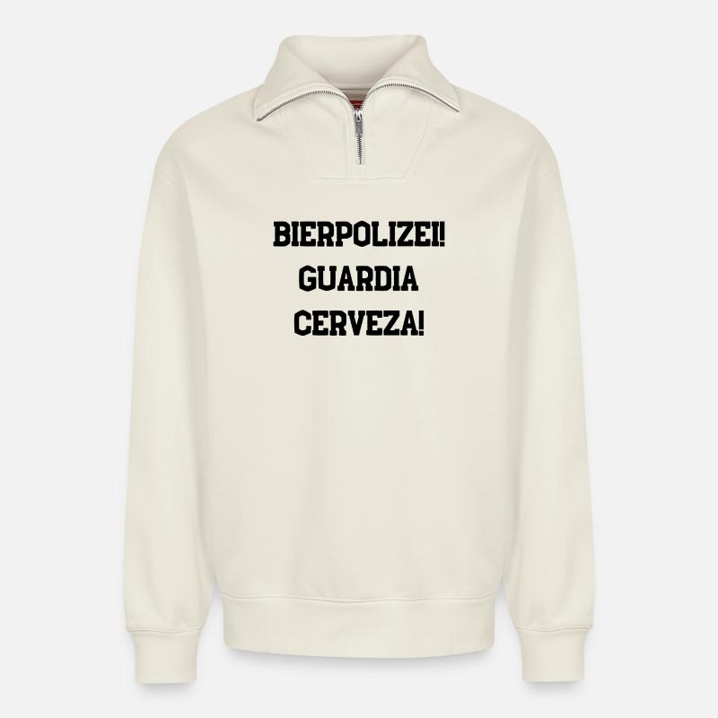 Bierpolizei - Relaxed Unisex Organic Half Zip Sweatshirt – von SPREAD - Naturweiß