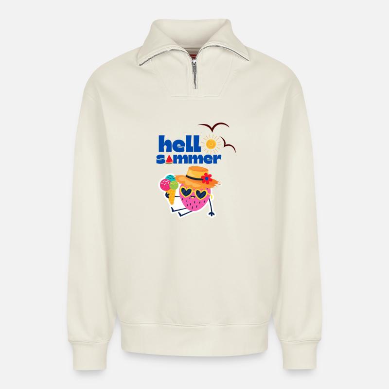 Sommerlicher Erdbeeren und Eis Cartoon - Relaxed Unisex Organic Half Zip Sweatshirt – von SPREAD - Naturweiß