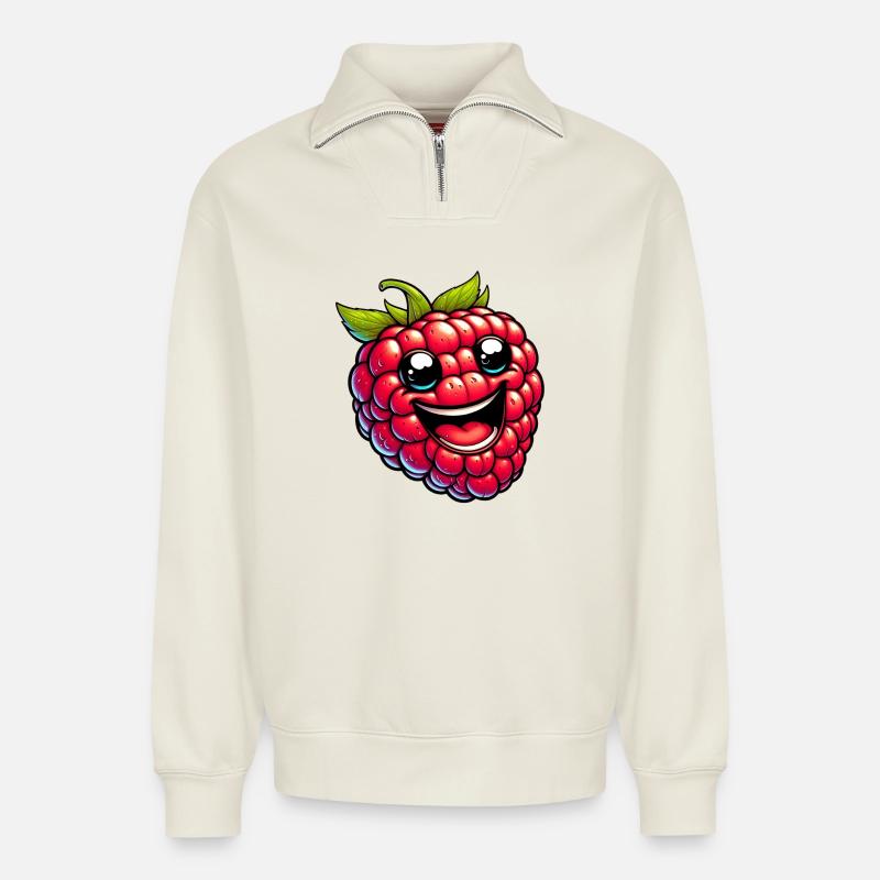Himbeeren Himbeeren - Relaxed Unisex Organic Half Zip Sweatshirt – von SPREAD - Naturweiß