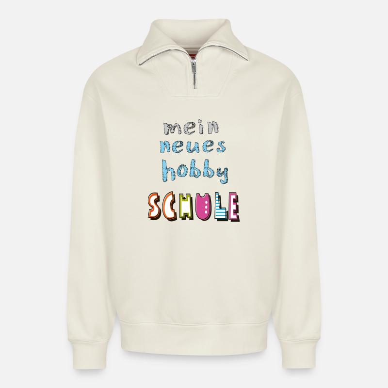 Écolier Enfant - Sweat unisexe décontracté en coton biologique à demi-zip – de SPREAD - blanc cassé