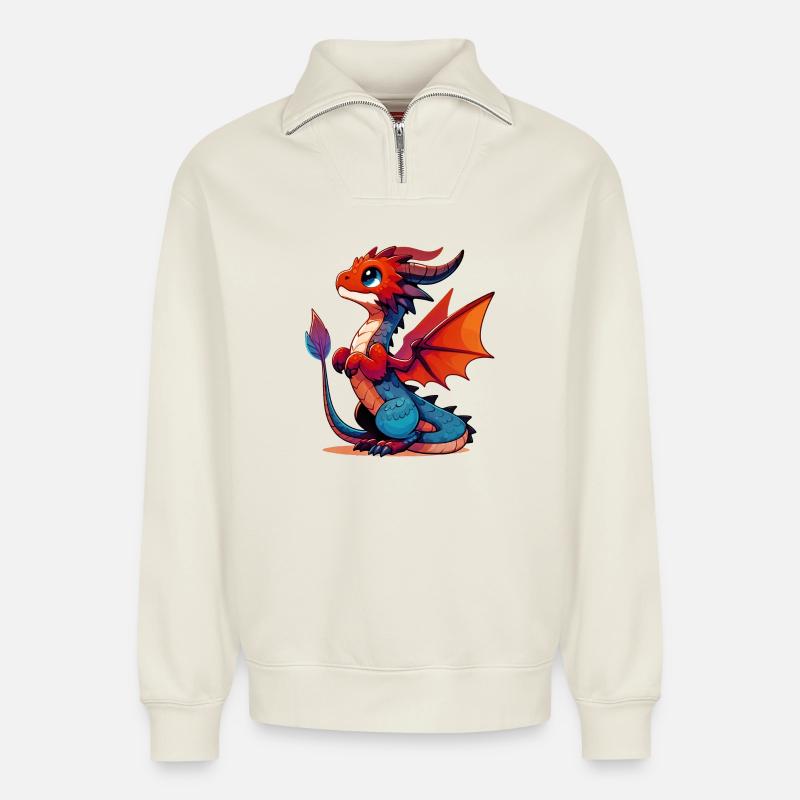 Dragon - Sweat unisexe décontracté en coton biologique à demi-zip – de SPREAD - blanc cassé