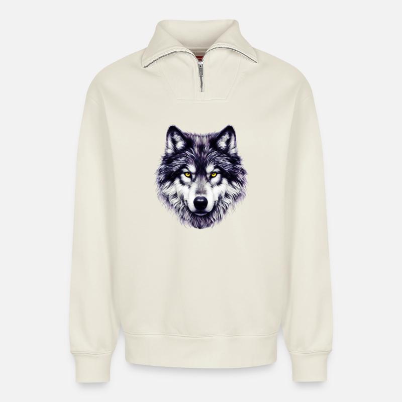 Wolf - Relaxed Unisex Organic Half Zip Sweatshirt – by SPREAD - off white