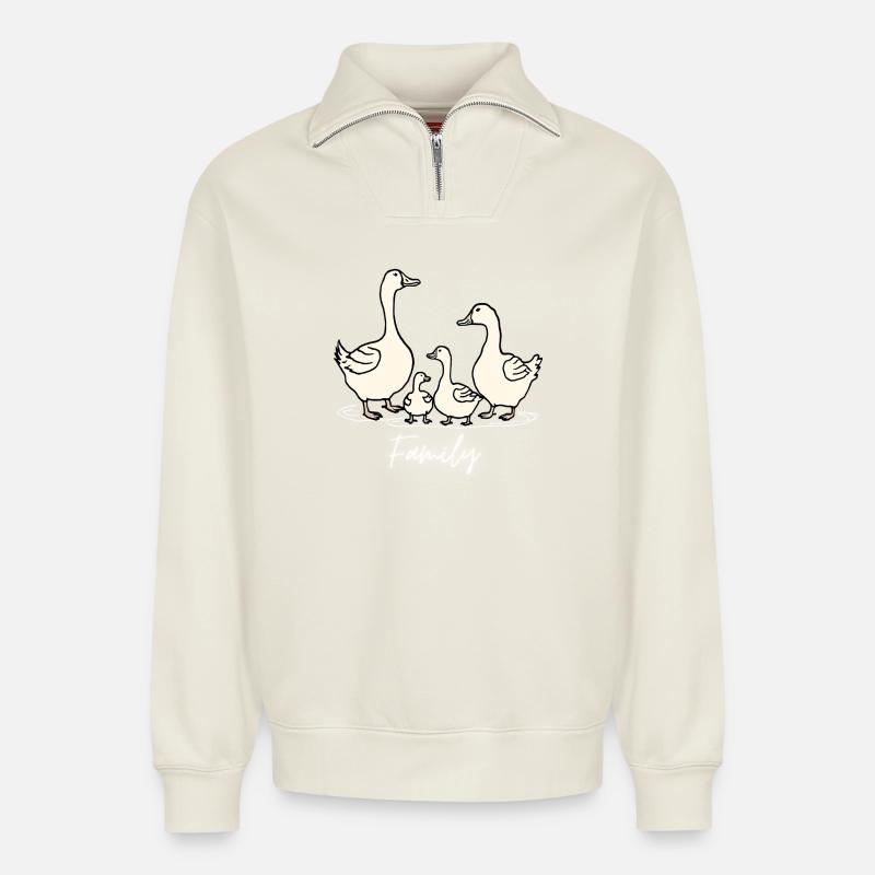 Gans - Relaxed Unisex Organic Half Zip Sweatshirt – von SPREAD - Naturweiß