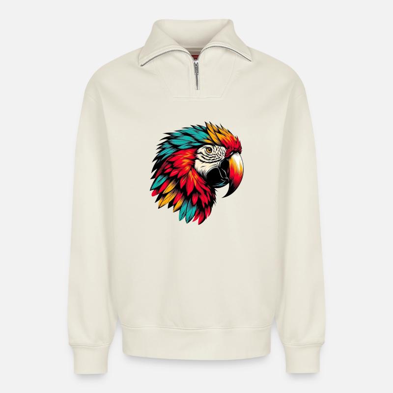 Papagei - Relaxed Unisex Organic Half Zip Sweatshirt – von SPREAD - Naturweiß