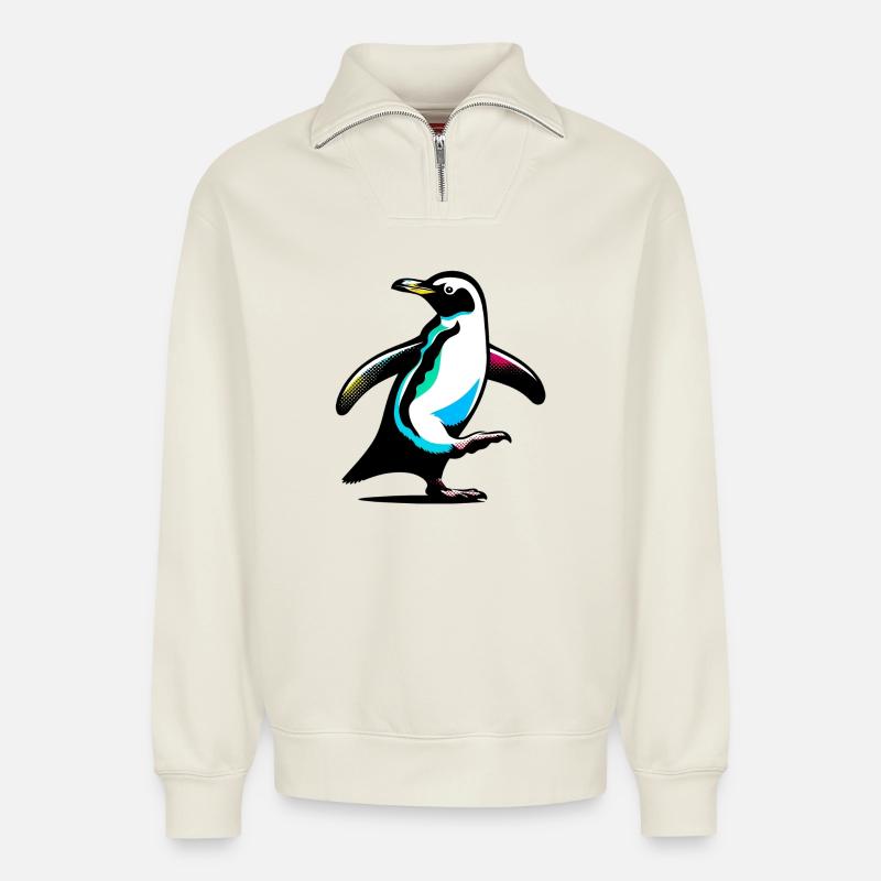 Pinguin - Relaxed Unisex Organic Half Zip Sweatshirt – von SPREAD - Naturweiß