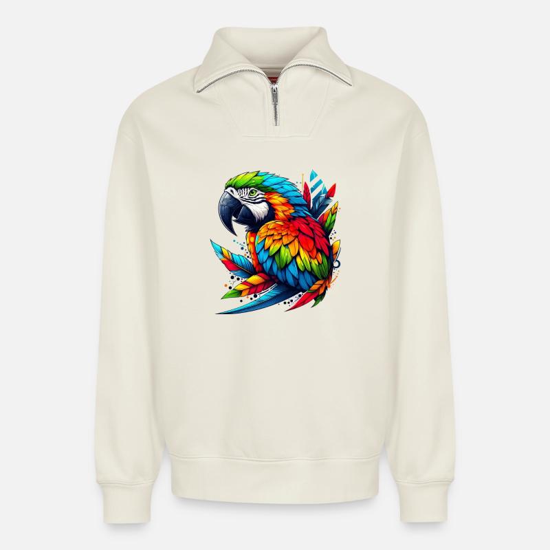 Papagei - Relaxed Unisex Organic Half Zip Sweatshirt – von SPREAD - Naturweiß