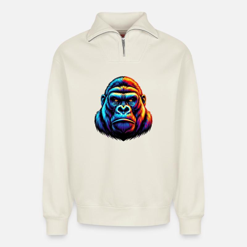 Gorilla - Relaxed Unisex Organic Half Zip Sweatshirt – von SPREAD - Naturweiß