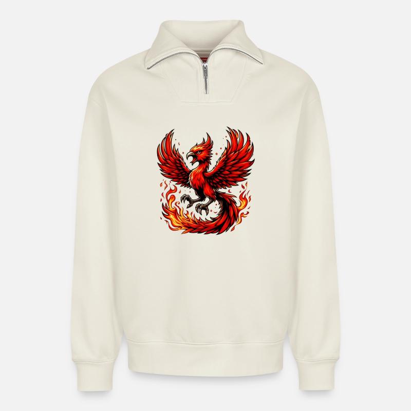 Red Phoenix - Relaxed Unisex Organic Half Zip Sweatshirt – by SPREAD - off white