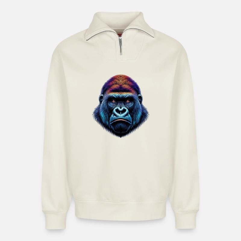 Gorilla - Relaxed Unisex Organic Half Zip Sweatshirt – by SPREAD - off white