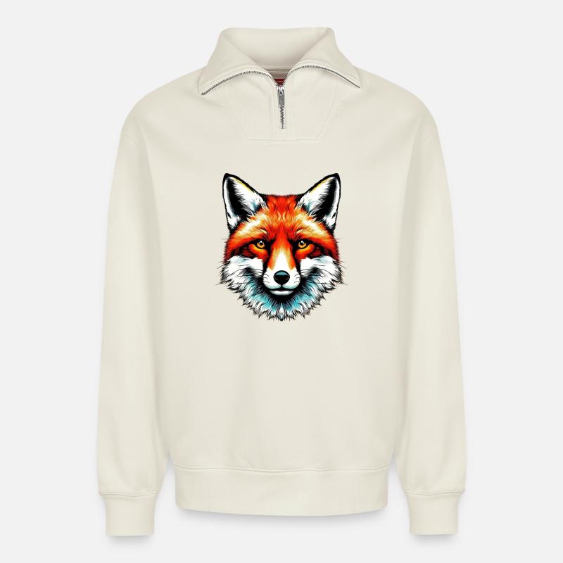 Fuchs - Relaxed Unisex Organic Half Zip Sweatshirt – von SPREAD - Naturweiß