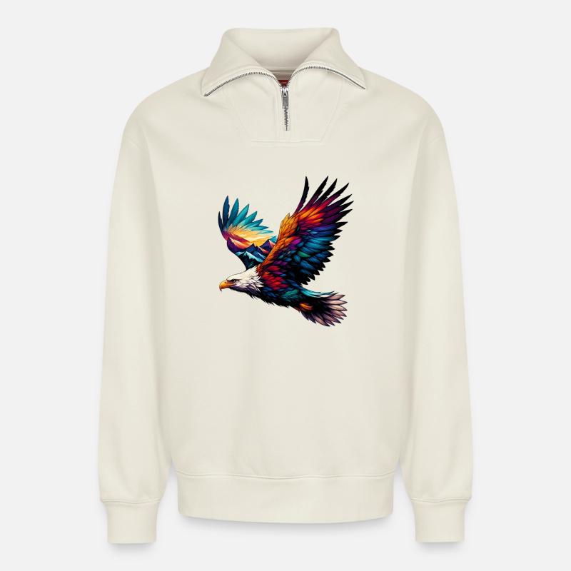 Eagle - Relaxed Unisex Organic Half Zip Sweatshirt – by SPREAD - off white