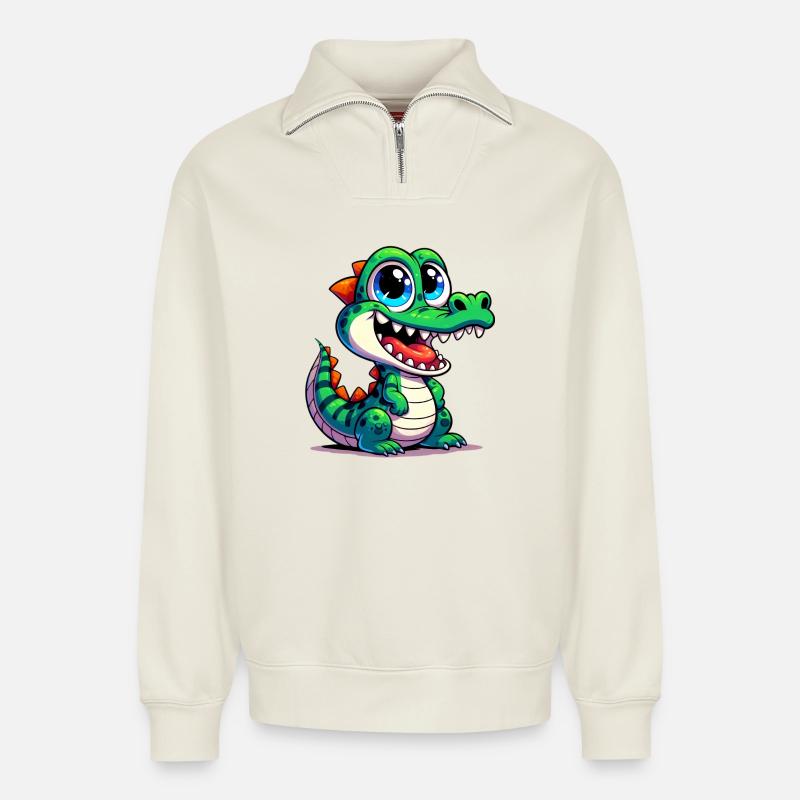 Alligator-Krokodil - Relaxed Unisex Organic Half Zip Sweatshirt – von SPREAD - Naturweiß