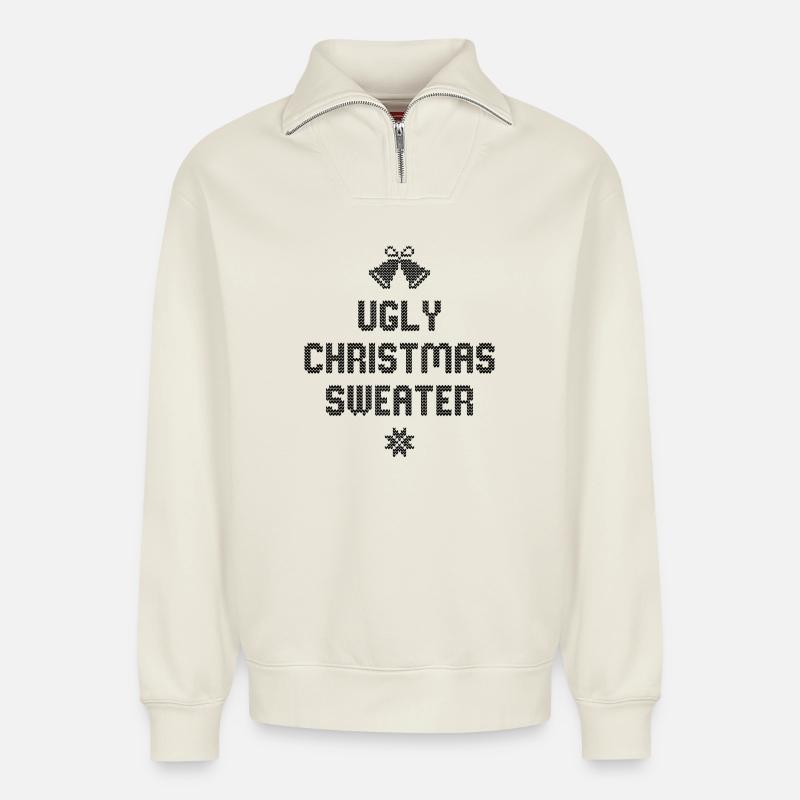 Pull de Noël moche - Sweat unisexe décontracté en coton biologique à demi-zip – de SPREAD - blanc cassé