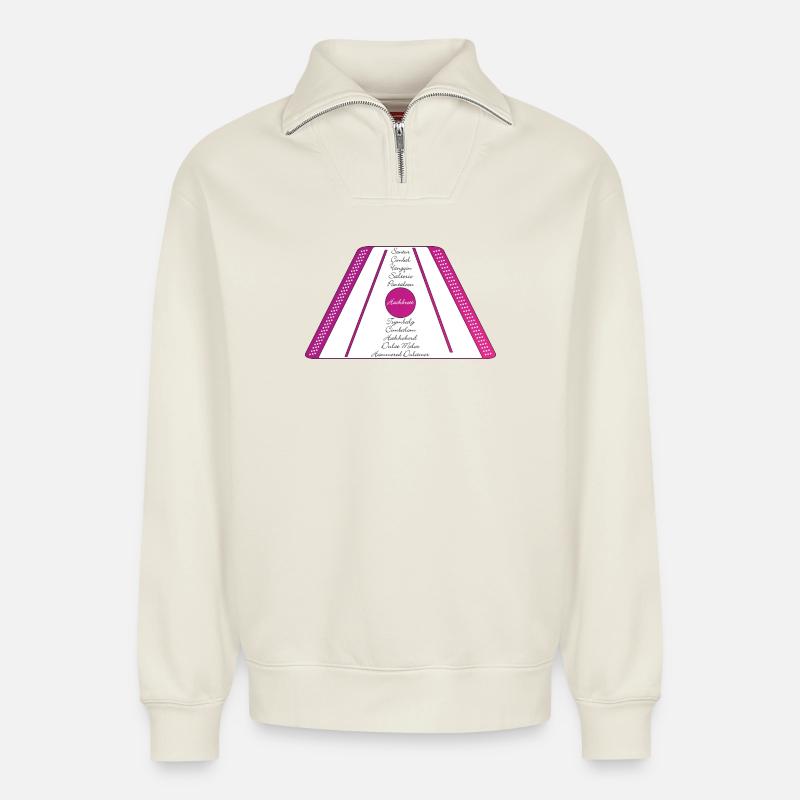 Hackbrett lila pink - Relaxed Unisex Organic Half Zip Sweatshirt – von SPREAD - Naturweiß
