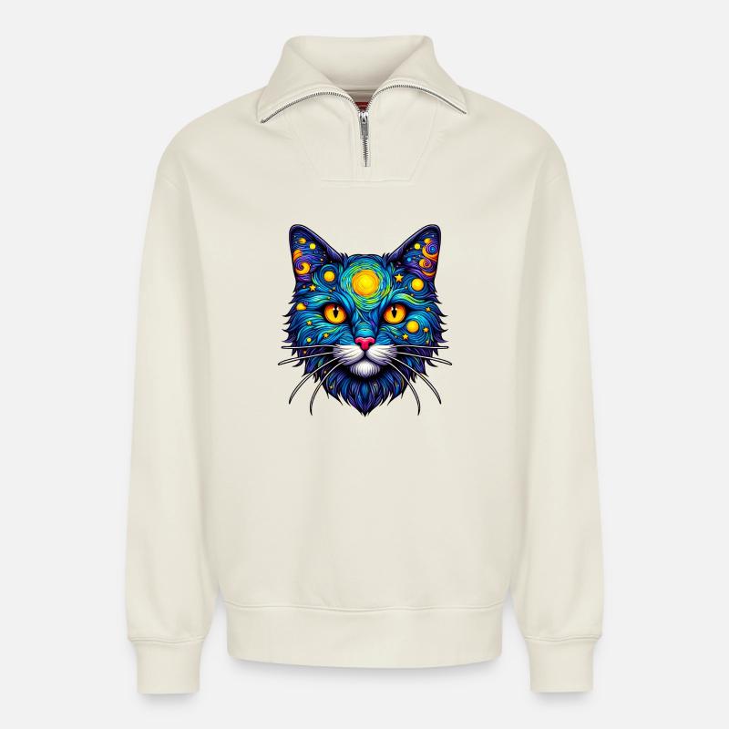 Katze - Relaxed Unisex Organic Half Zip Sweatshirt – von SPREAD - Naturweiß