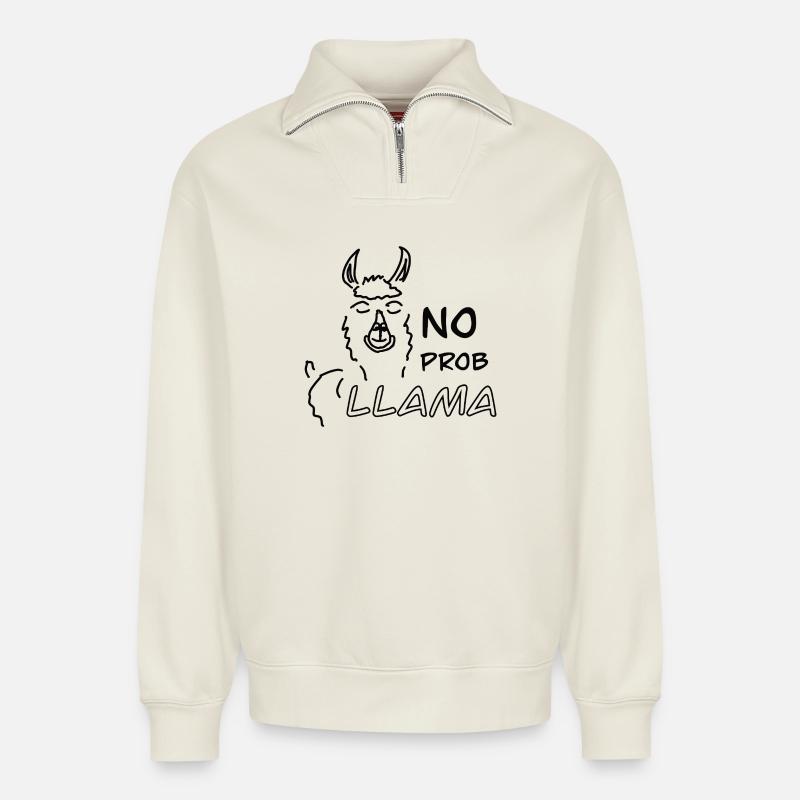 No Prob LLAMA - Relaxed Unisex Organic Half Zip Sweatshirt – von SPREAD - Naturweiß