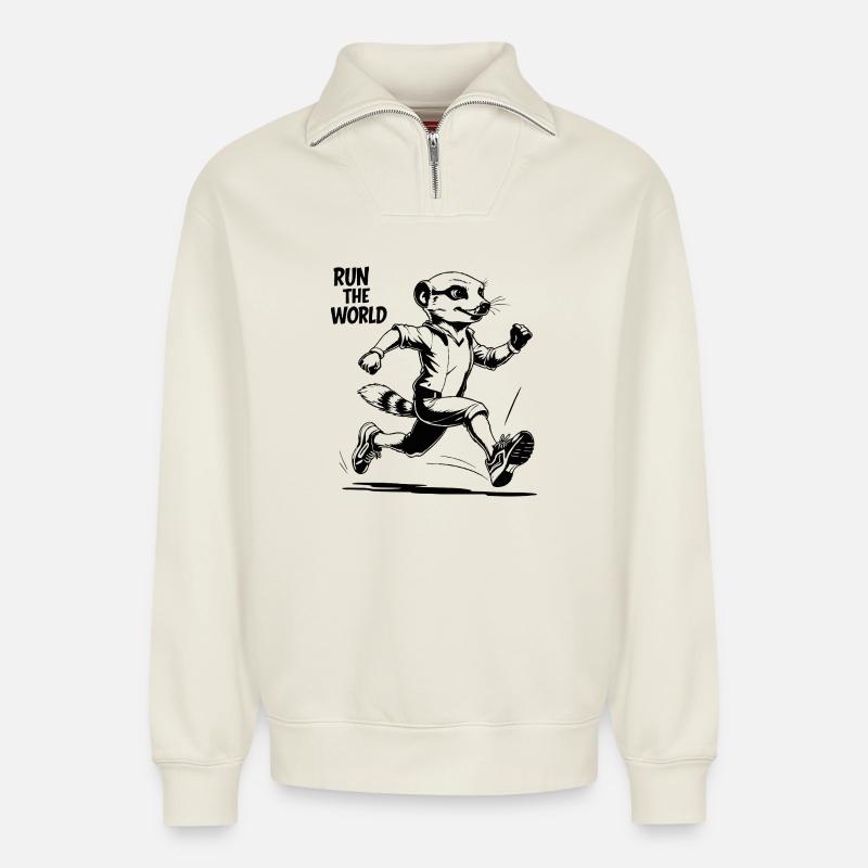 Erdmännchen, rennend - Relaxed Unisex Organic Half Zip Sweatshirt – von SPREAD - Naturweiß
