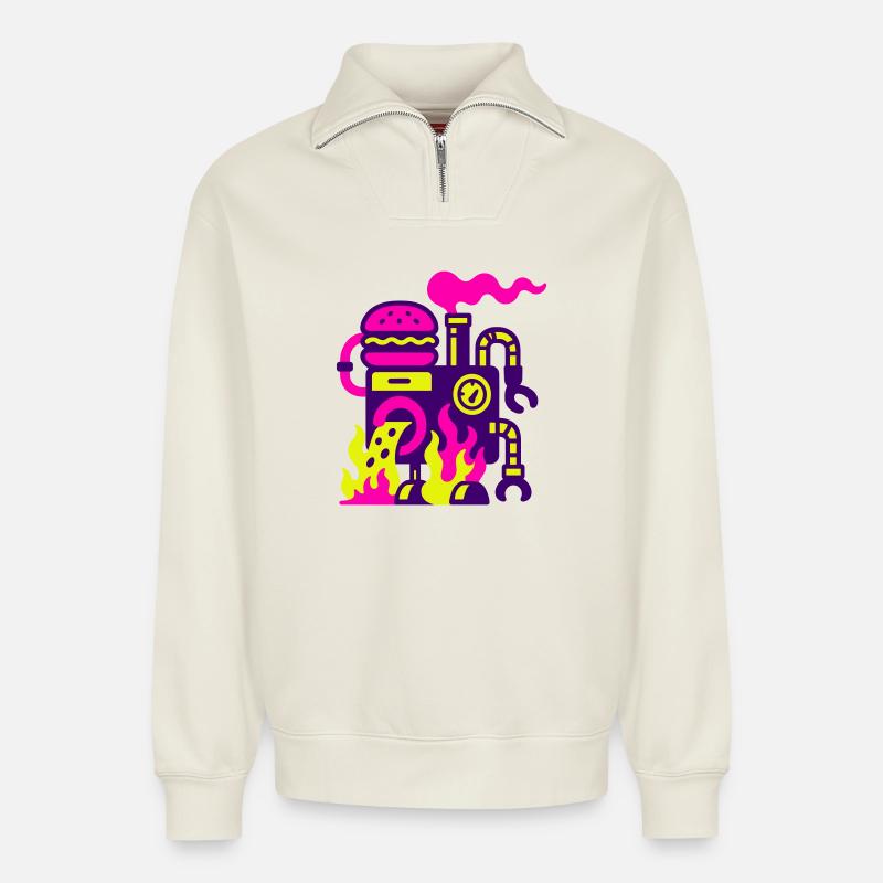 Machine à hamburger - Sweat unisexe décontracté en coton biologique à demi-zip – de SPREAD - blanc cassé
