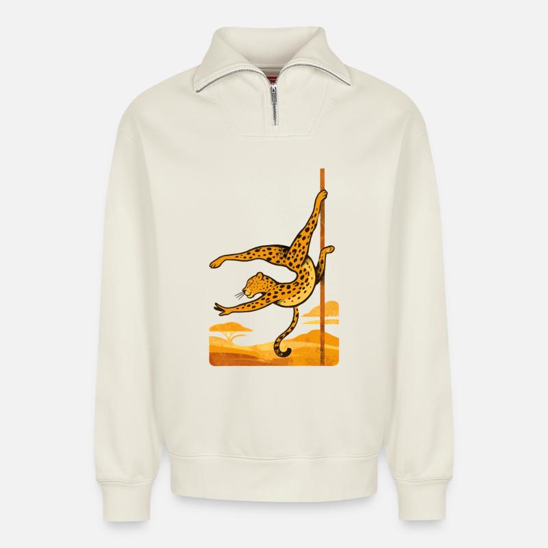 Pole Dance Leopardin Poledancerin Geschenk - Relaxed Unisex Organic Half Zip Sweatshirt – von SPREAD - Naturweiß