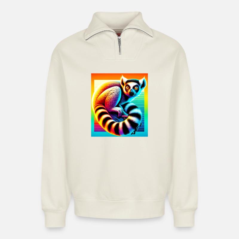 Lemur - Relaxed Unisex Organic Half Zip Sweatshirt – von SPREAD - Naturweiß