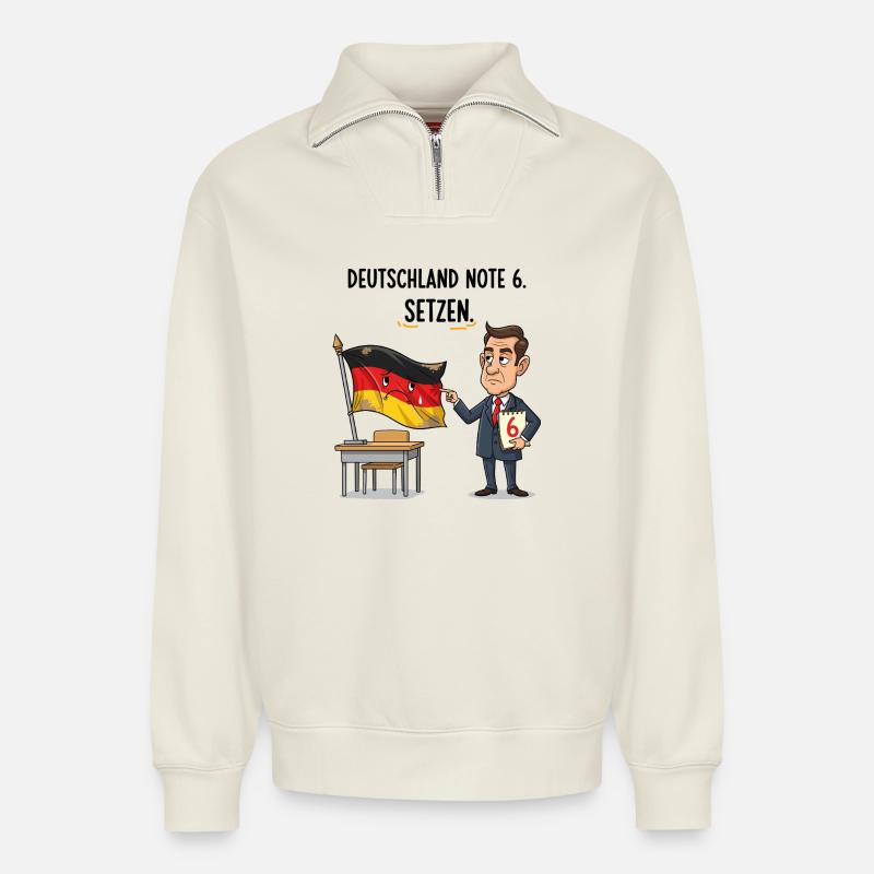 Germany Grade 6 - Relaxed Unisex Organic Half Zip Sweatshirt – by SPREAD - off white