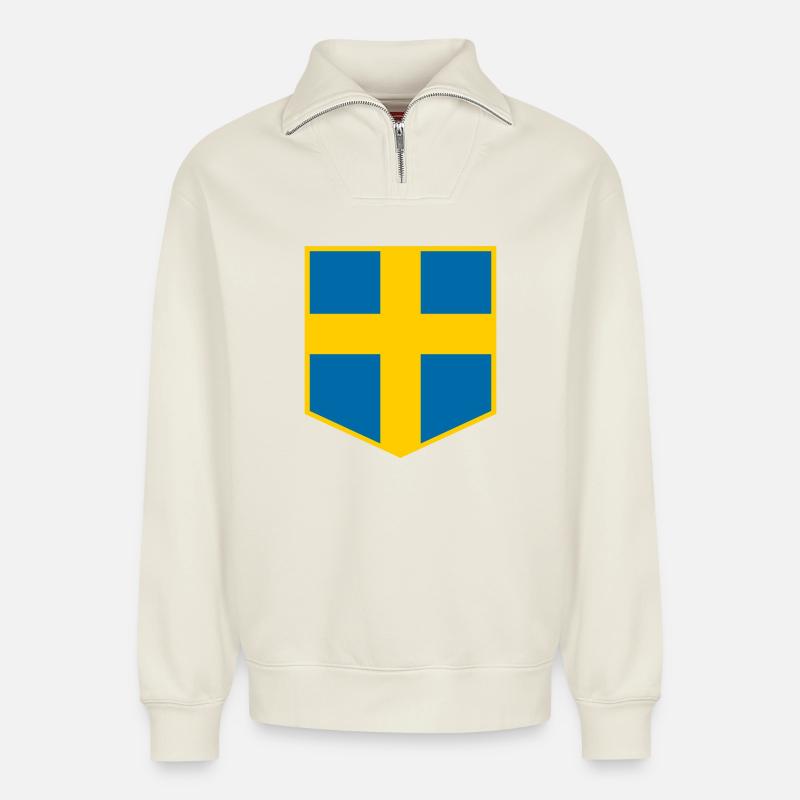 Schweden - Relaxed Unisex Organic Half Zip Sweatshirt – von SPREAD - Naturweiß